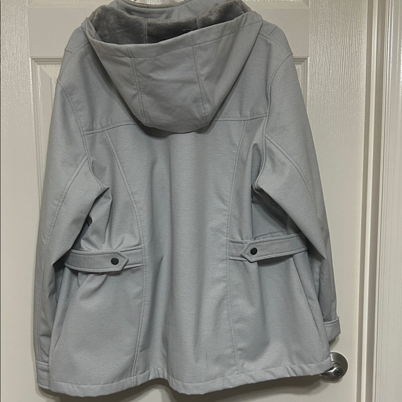 Free Country Light Gray Water Resistant Rain Coat with Removable Hood sz 2X - Picture 13 of 16